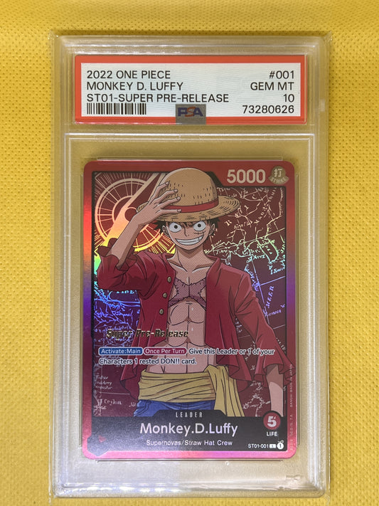 Monkey.D.Luffy ST01-001 Leader Super Pre-Release PSA 10