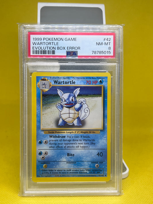 Wartortle 42/102 Base Set Evolution Box Error Base Set PSA 8