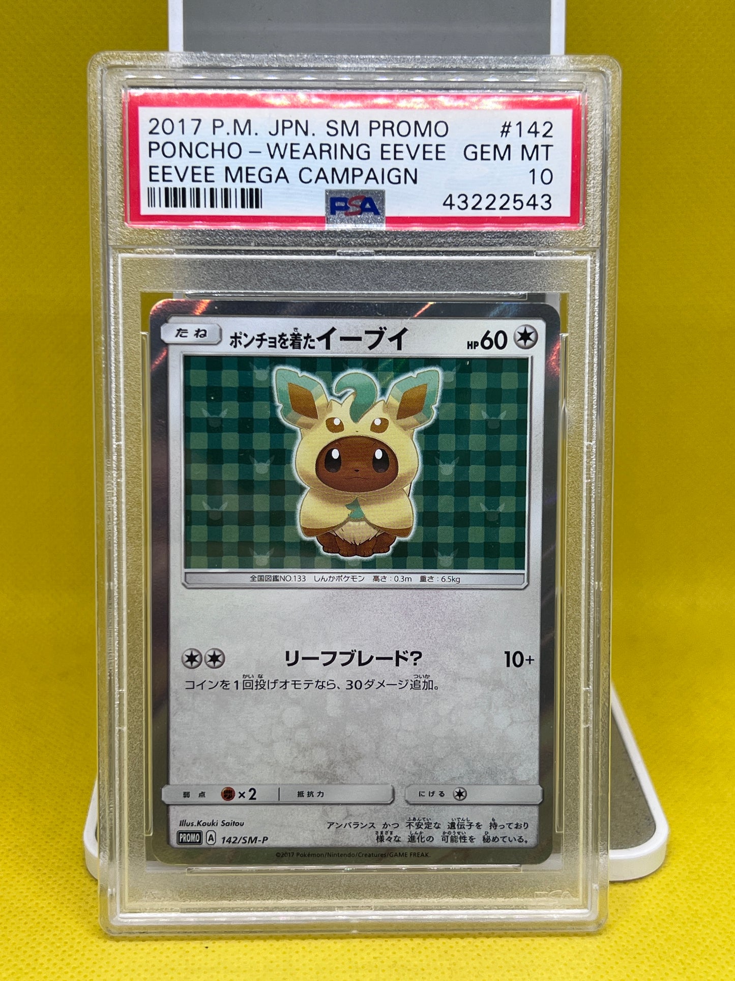 Eevee x Leafeon Poncho 142/SM-P Japanese PSA 10