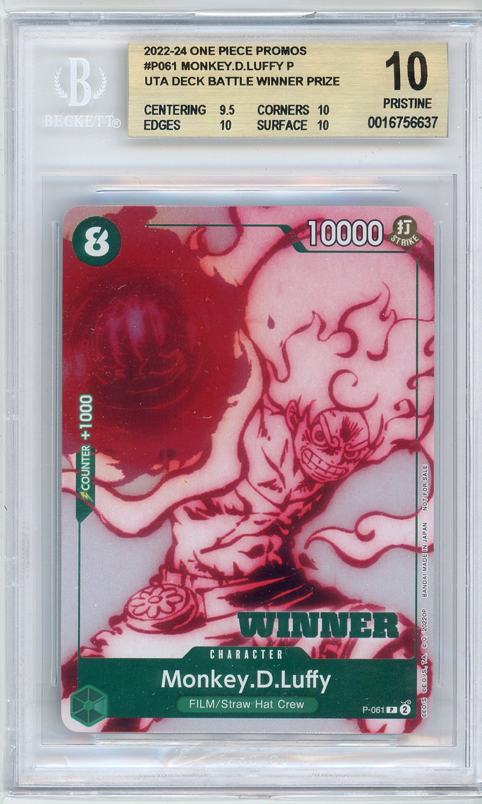 Monkey.D.Luffy Uta Event Winner Stamp, P-061 BGS 10 One Piece