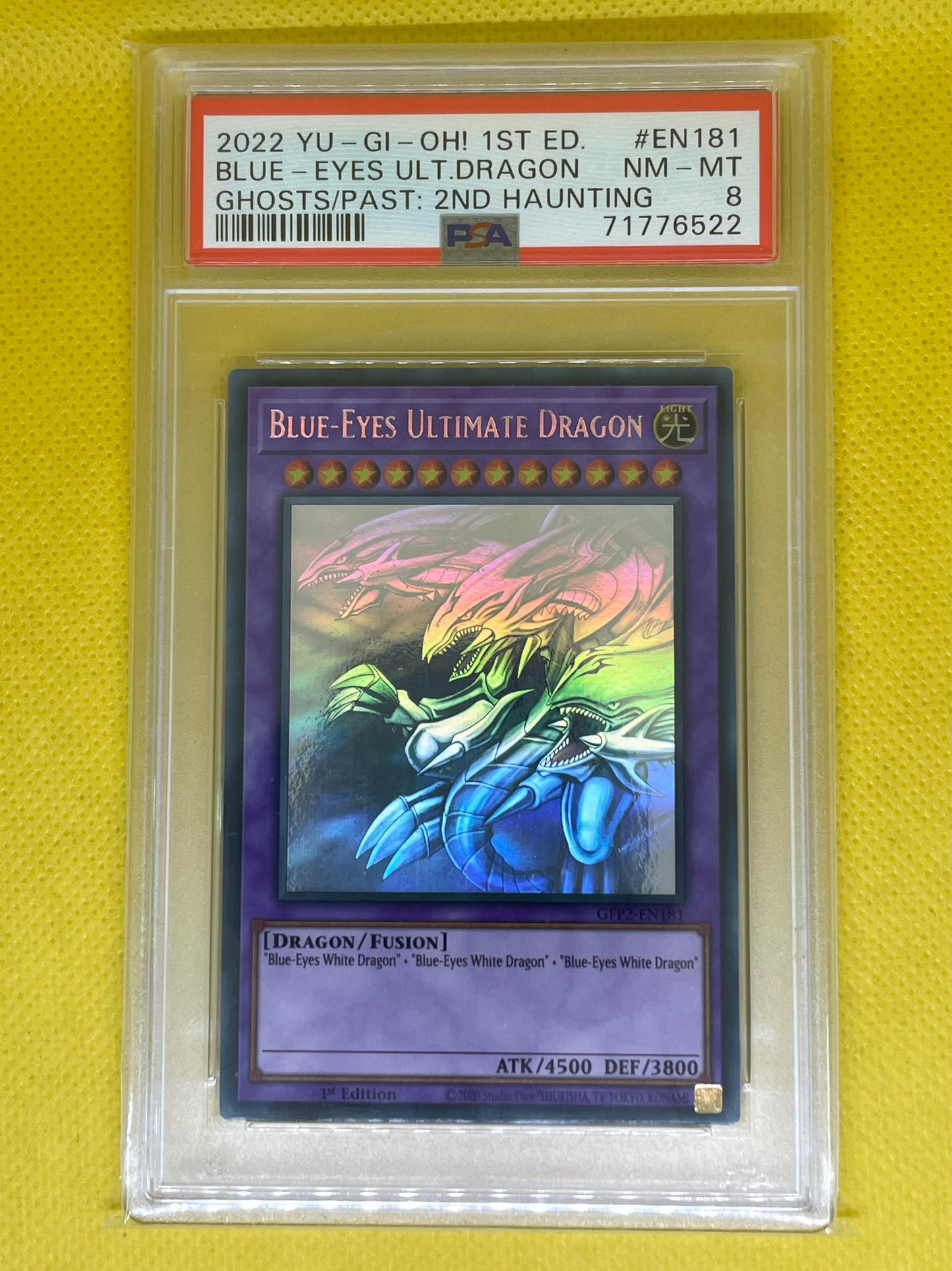 Blue-Eyes Ultimate Dragon GFP2-EN181 Ghost Rare 1st Edition PSA 8