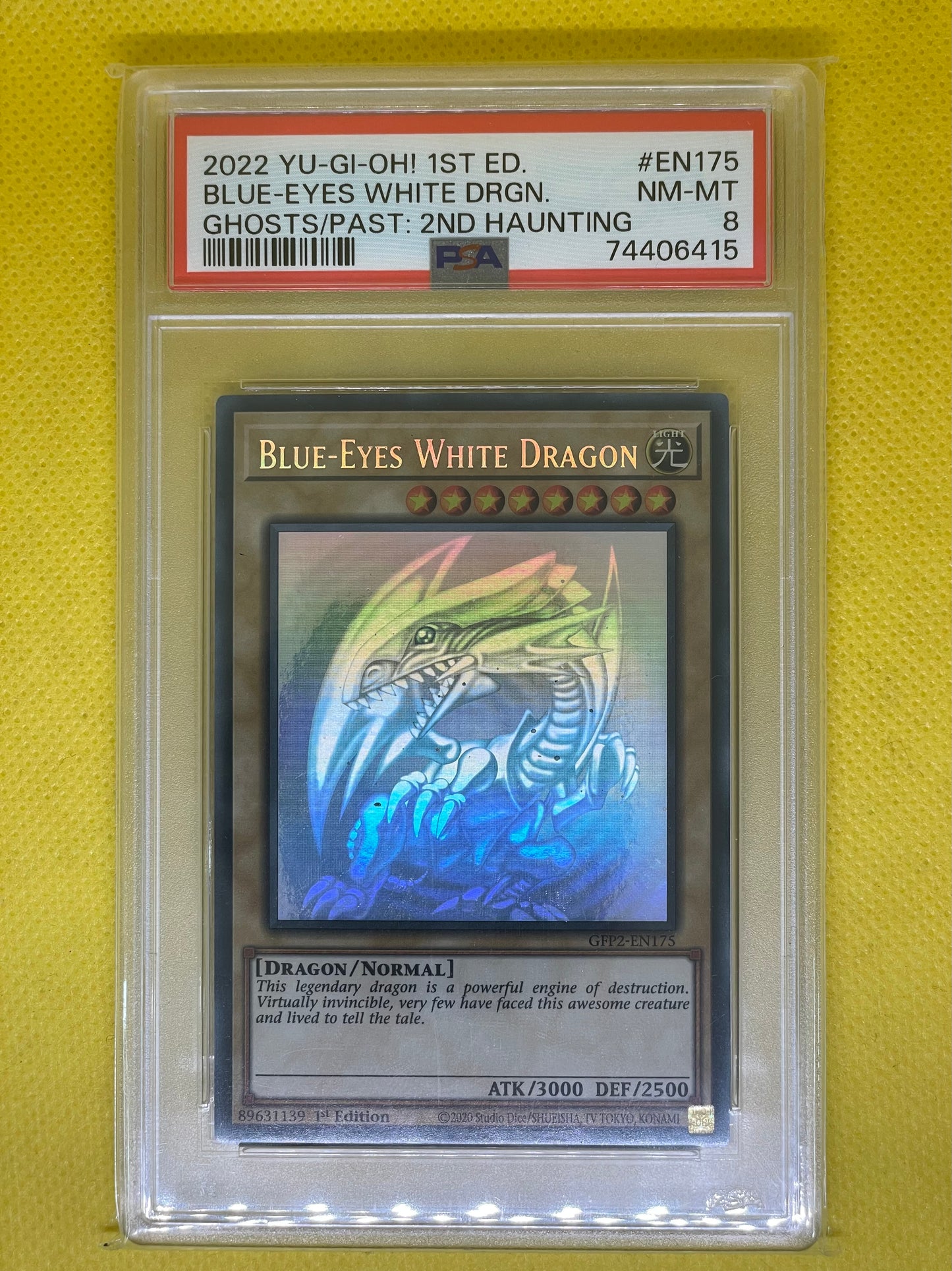 Blue-Eyes White Dragon GFP2-EN175 Ghost Rare 1st Edition, PSA 8