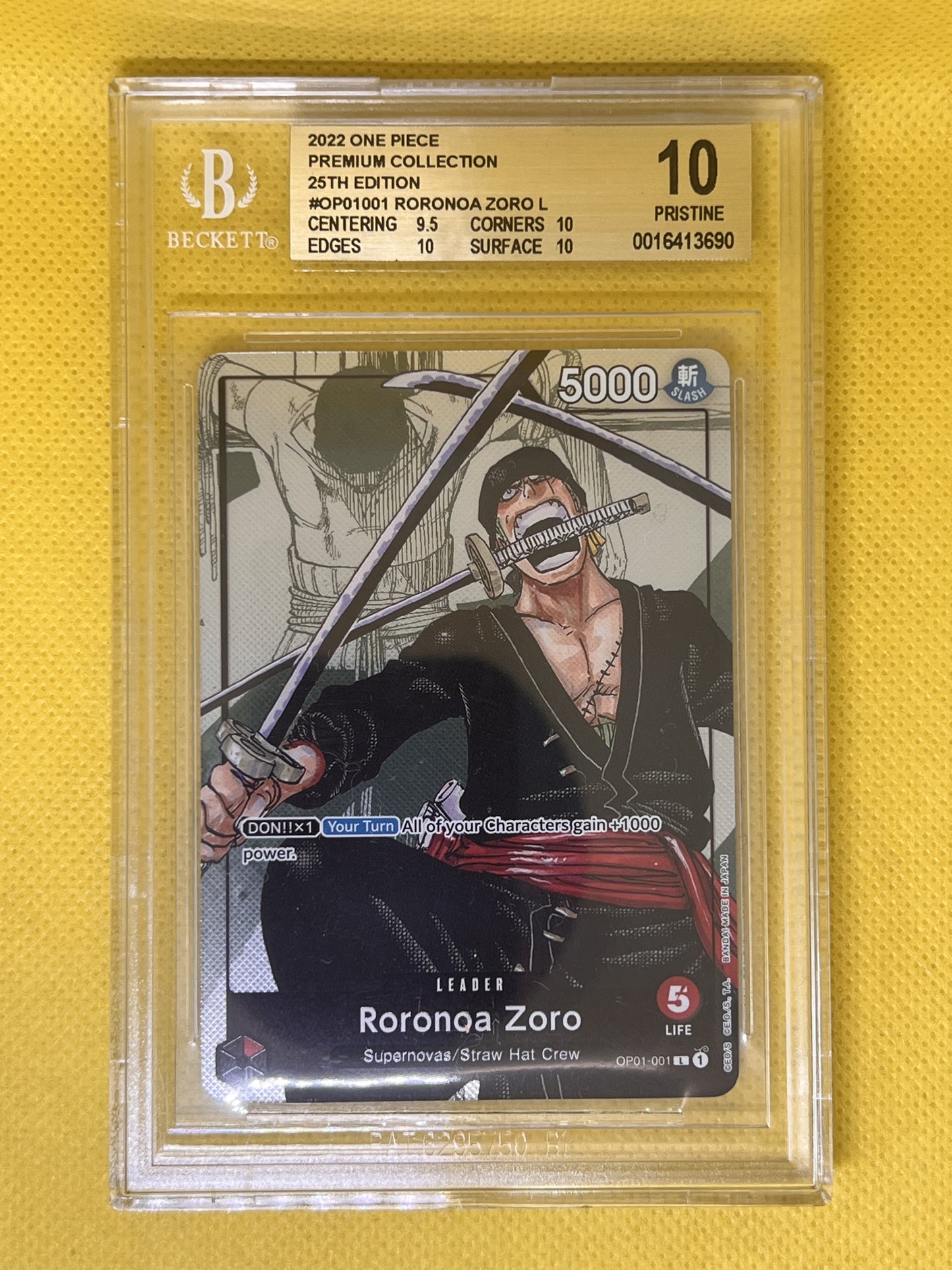 Roronoa Zoro OP01-001 Leader Premium 25th Anniversary  BGS 10