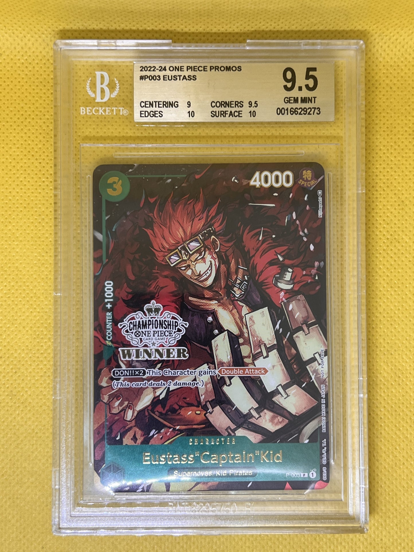 Eustass "Captain" Kid P-003 Store Championship Vol.2 Winner BGS 9.5