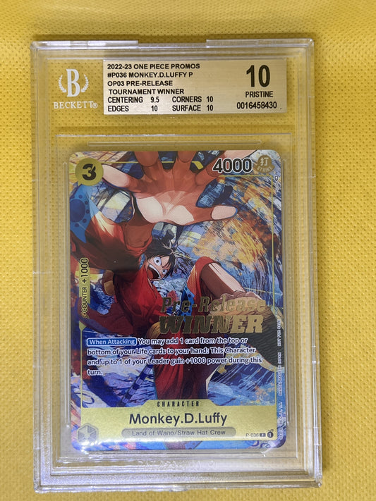 Monkey.D.Luffy P-036 OP-04 Pre-Release Winner  BGS 10