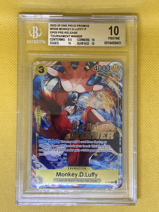 Monkey.D.Luffy P-036 OP-04 Pre-Release Winner  BGS 10