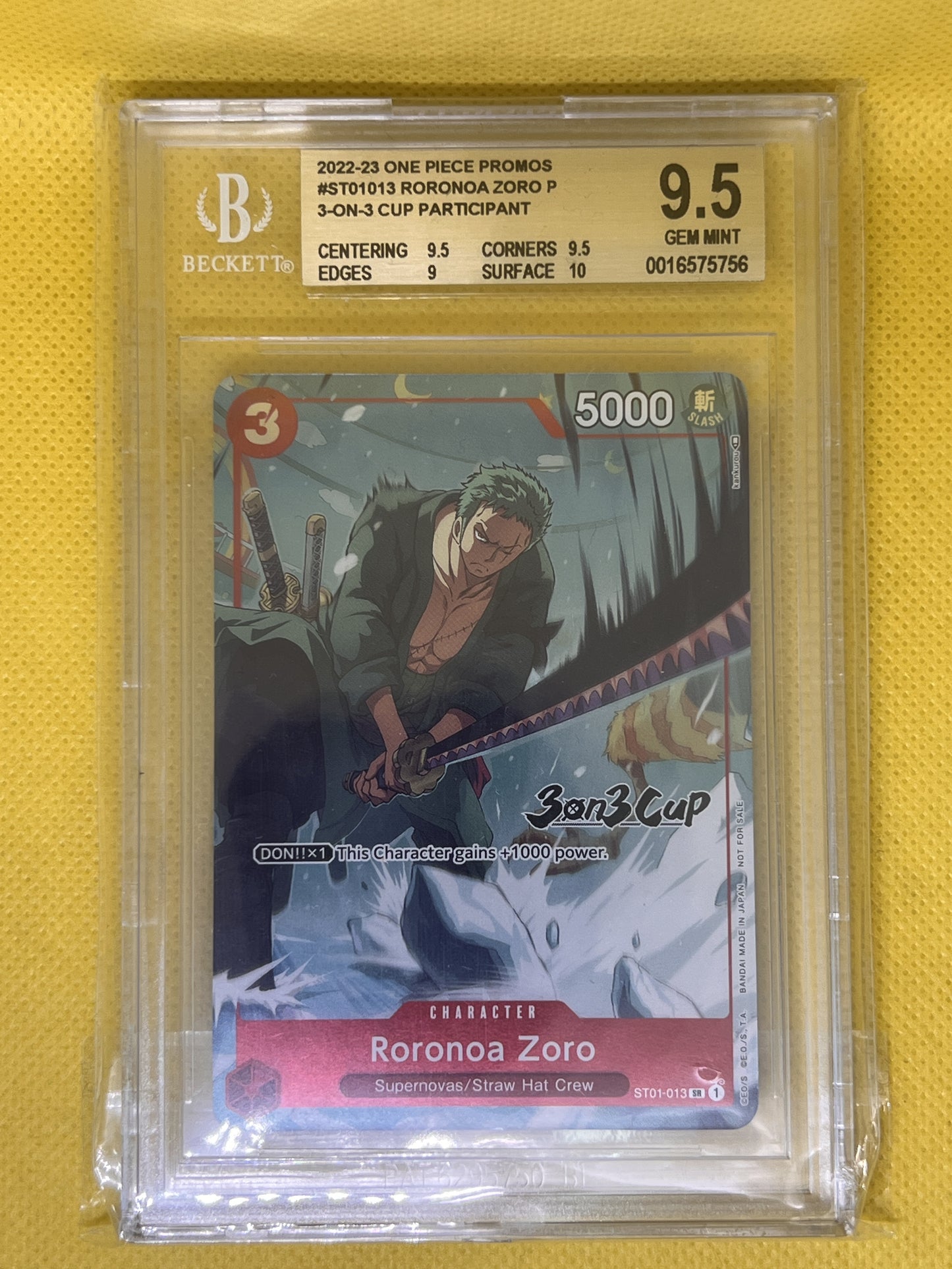 Roronoa Zoro OP01-025 3on3 Cup Top Partcipant Prizing  BGS 9.5
