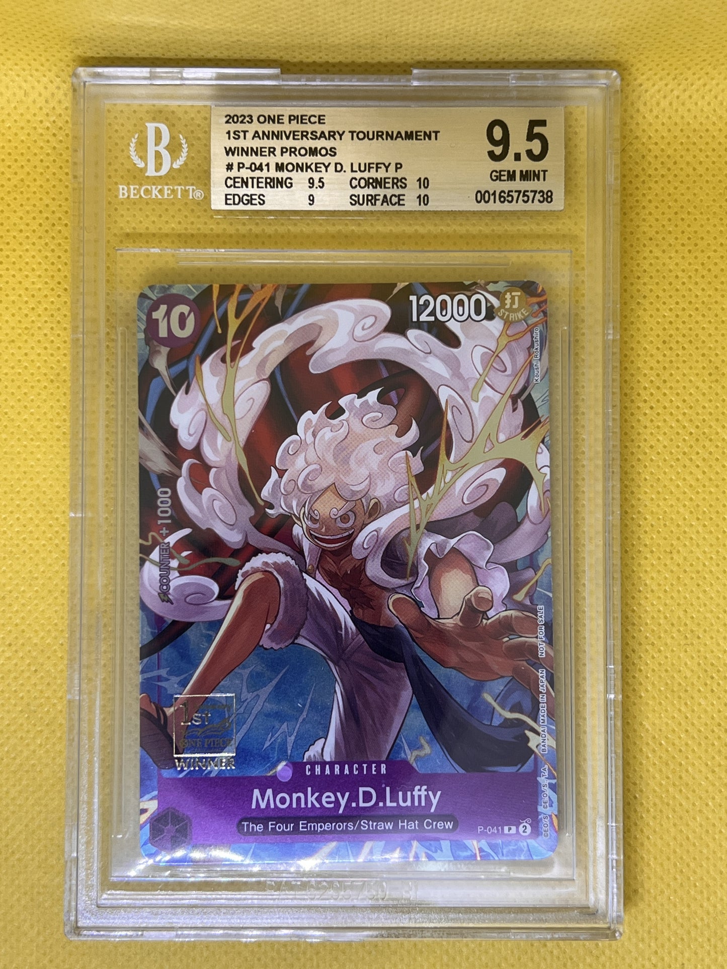 Monkey.D.Luffy P-041 1st Anniversary Winner Promo BGS 9.5