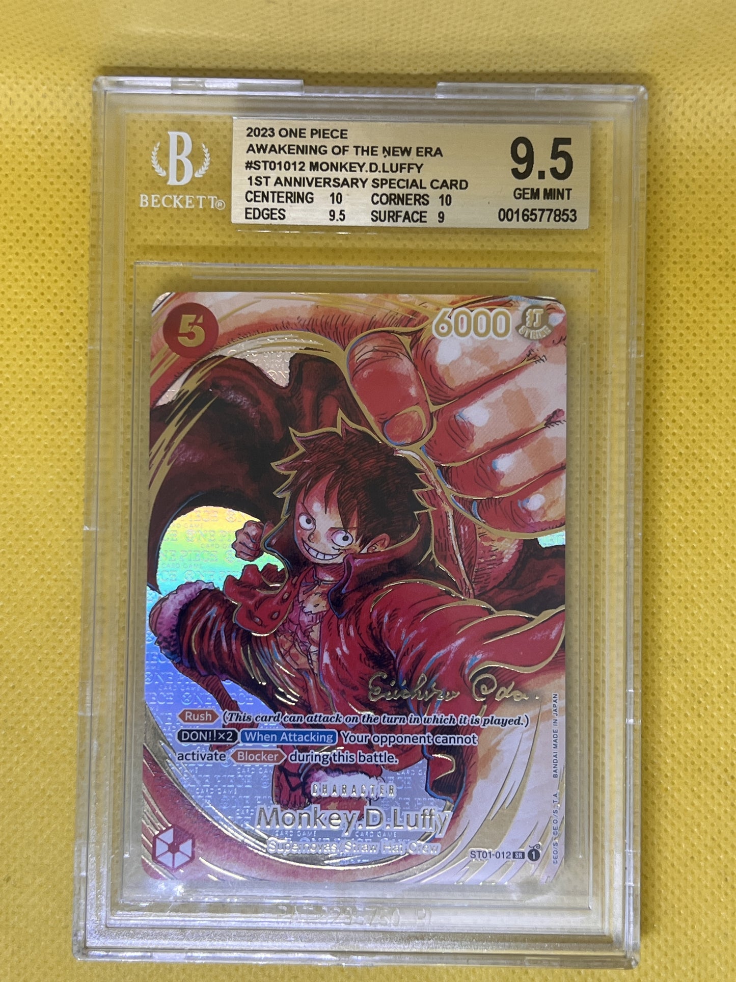 Monkey.D.Luffy ST01-012 Signature Card Awakening Of New Era  BGS 9.5