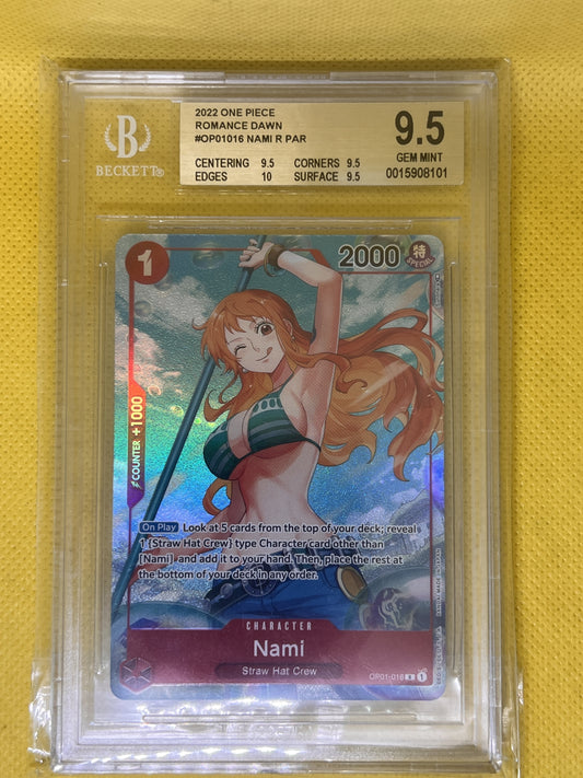 Nami OP01-016 Rare Alt Art Pre Errata Romance Dawn BGS 9.5